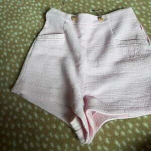 Zara Light Pink Tweed High-waisted Shorts, Size Small